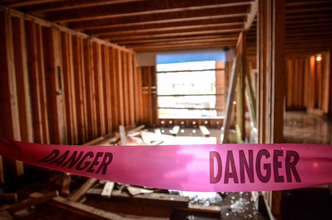 danger sign in building